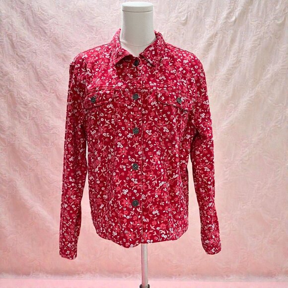 Vintage Christopher Banks Red Pink Floral Jacket Cottagecore Spring Modest M - Picture 1 of 11